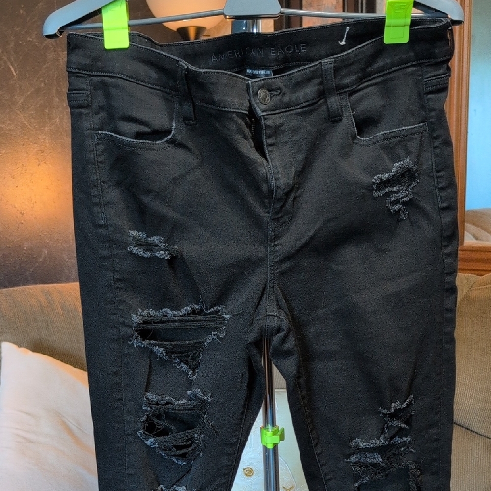 American Eagle Outfitters Black Distressed Skinny Jeans